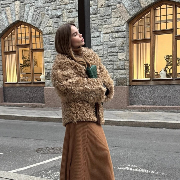 Damen Kurzjacke aus lockigem Teddy-Kunstfell mit Oversize-Schnitt Drune