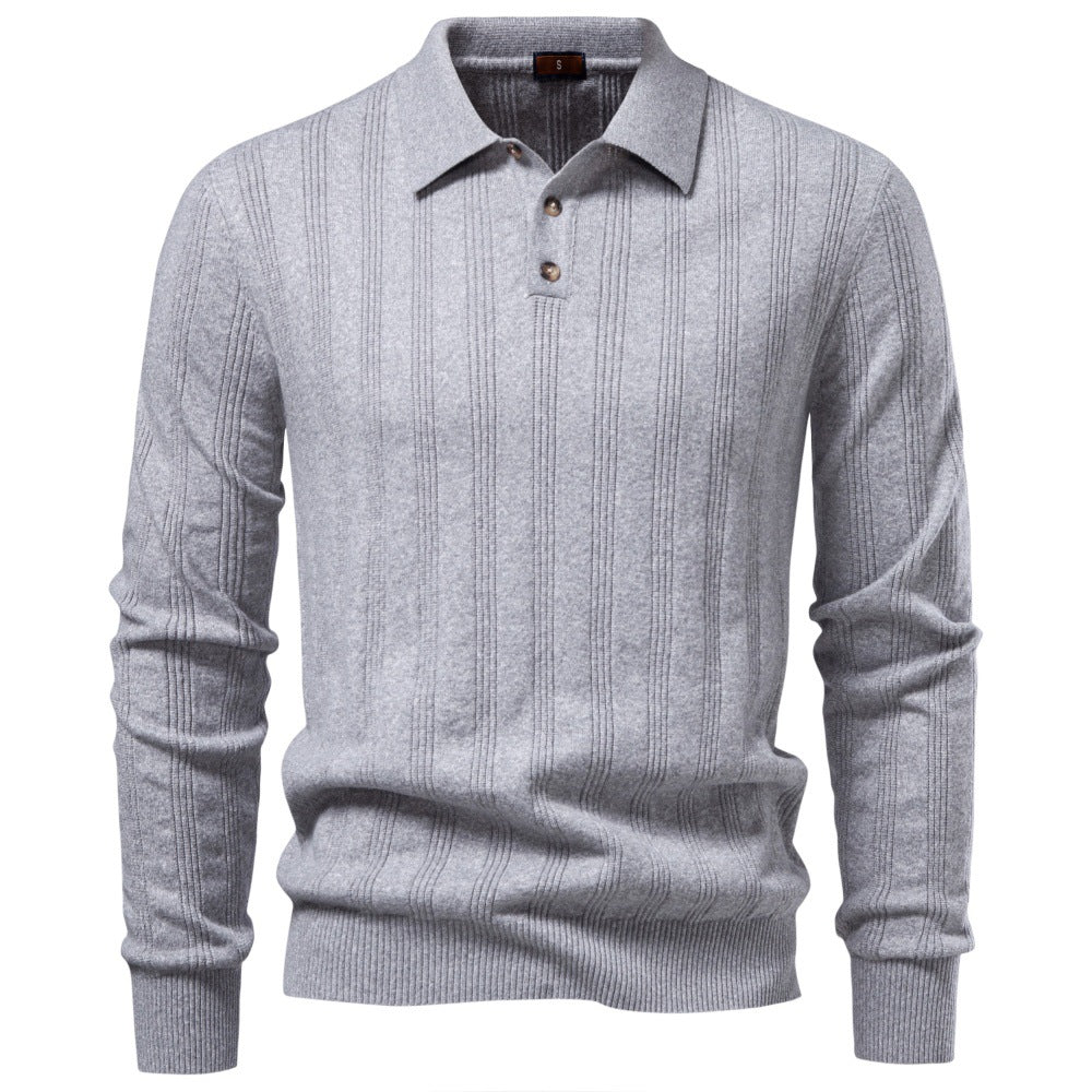 Herren Langarm-Feinstrick-Poloshirt mit Strukturstreifen und geripptem Saum Drune