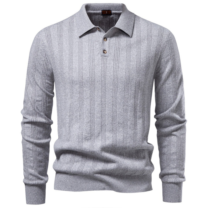 Herren Langarm-Feinstrick-Poloshirt mit Strukturstreifen und geripptem Saum Drune