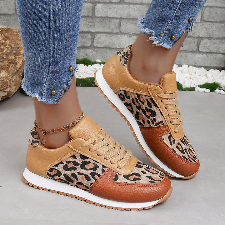 Damen sportliche Leoparden-Print Retro-Sneaker mit gepolstertem Komfortfußbett und profilierter Gummisohle Drune