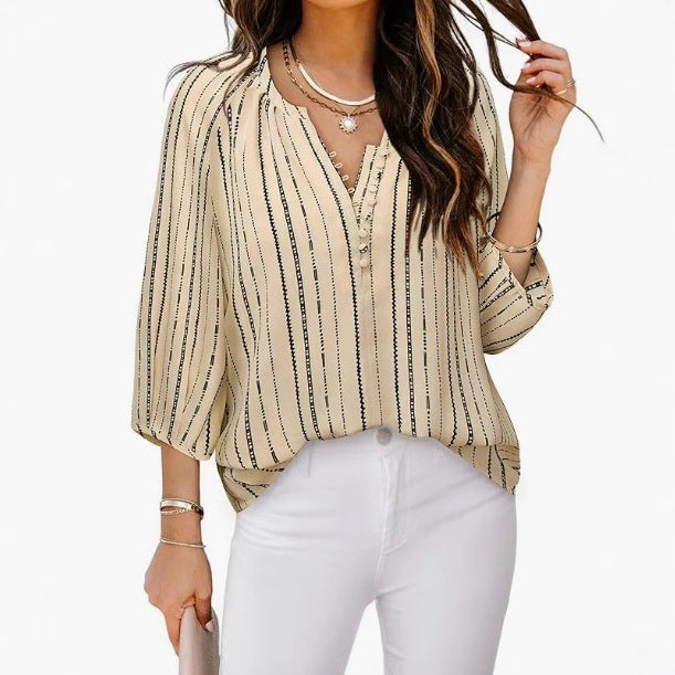 Damen elegante Tunika-Bluse mit raffinierten Streifen Drune