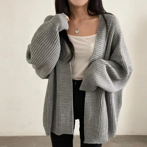 Damen kuschelige Strickjacke mit oversized Ärmeln und feiner Rippstruktur Drune