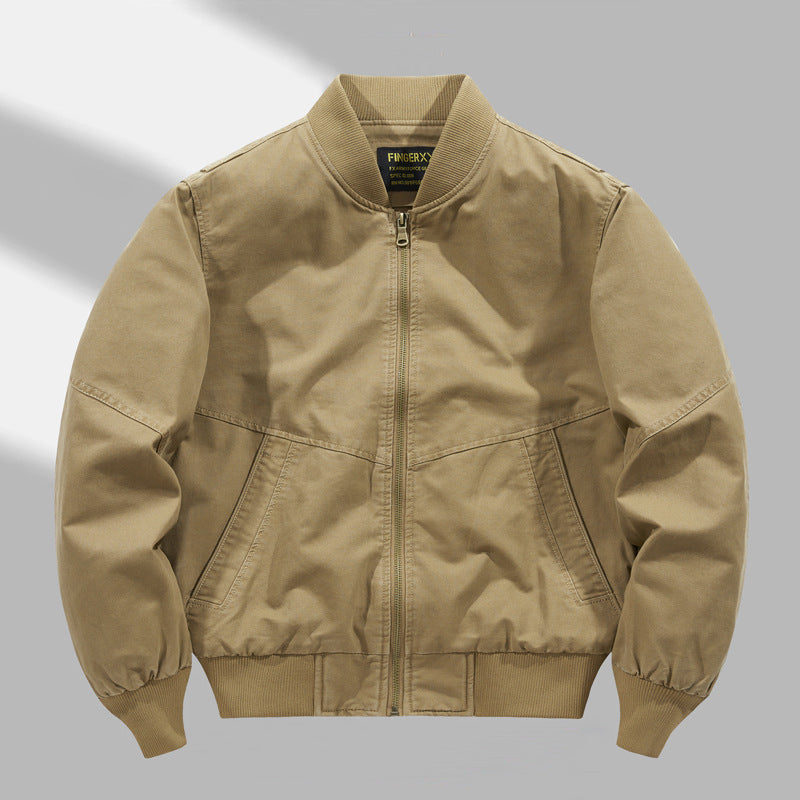 Men's  military-inspired canvas utility bomber jacket with reinforced elbow panels and angled welt pockets Drune