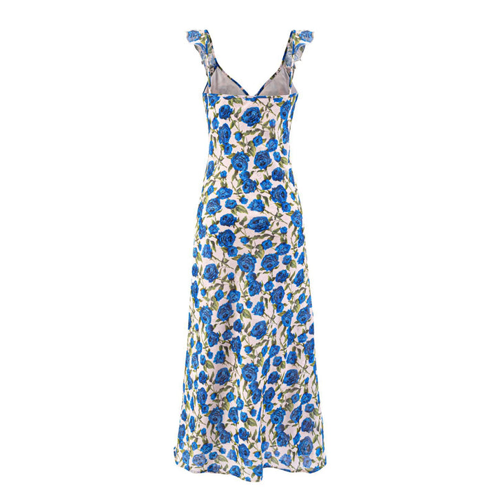 Damen Maxikleid mit floralem Design und verstellbaren Spaghetti-Trägern Drune