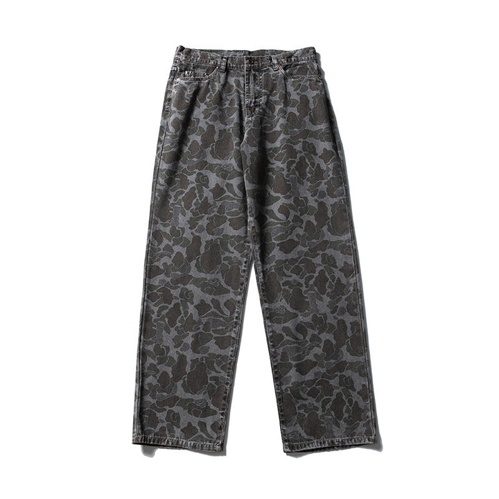 Herren Boxy-Jeansjacke im Camouflage-Muster mit Kontrastkragen und Mehrfachtaschen Drune