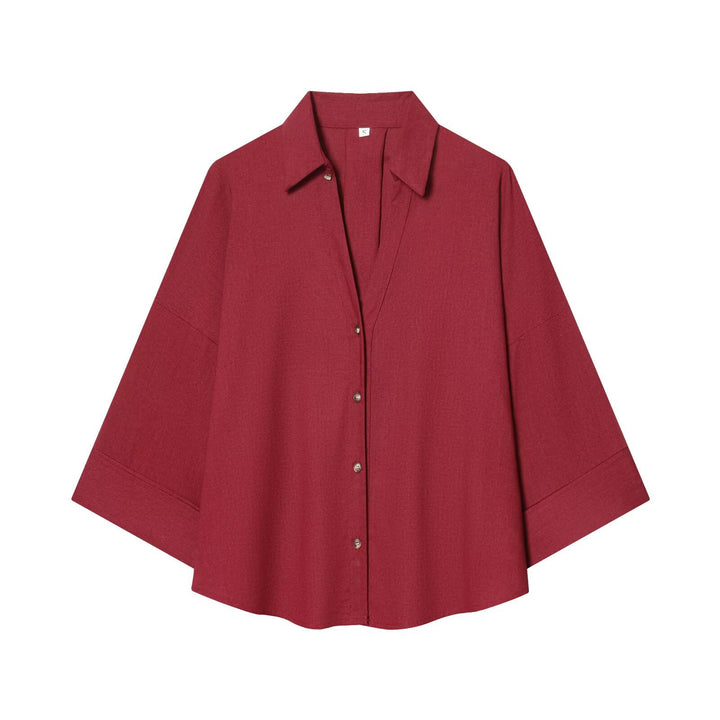 Damen nan lockere oversized Hemdbluse mit weitem Kragen und Dreiviertelärmeln Drune