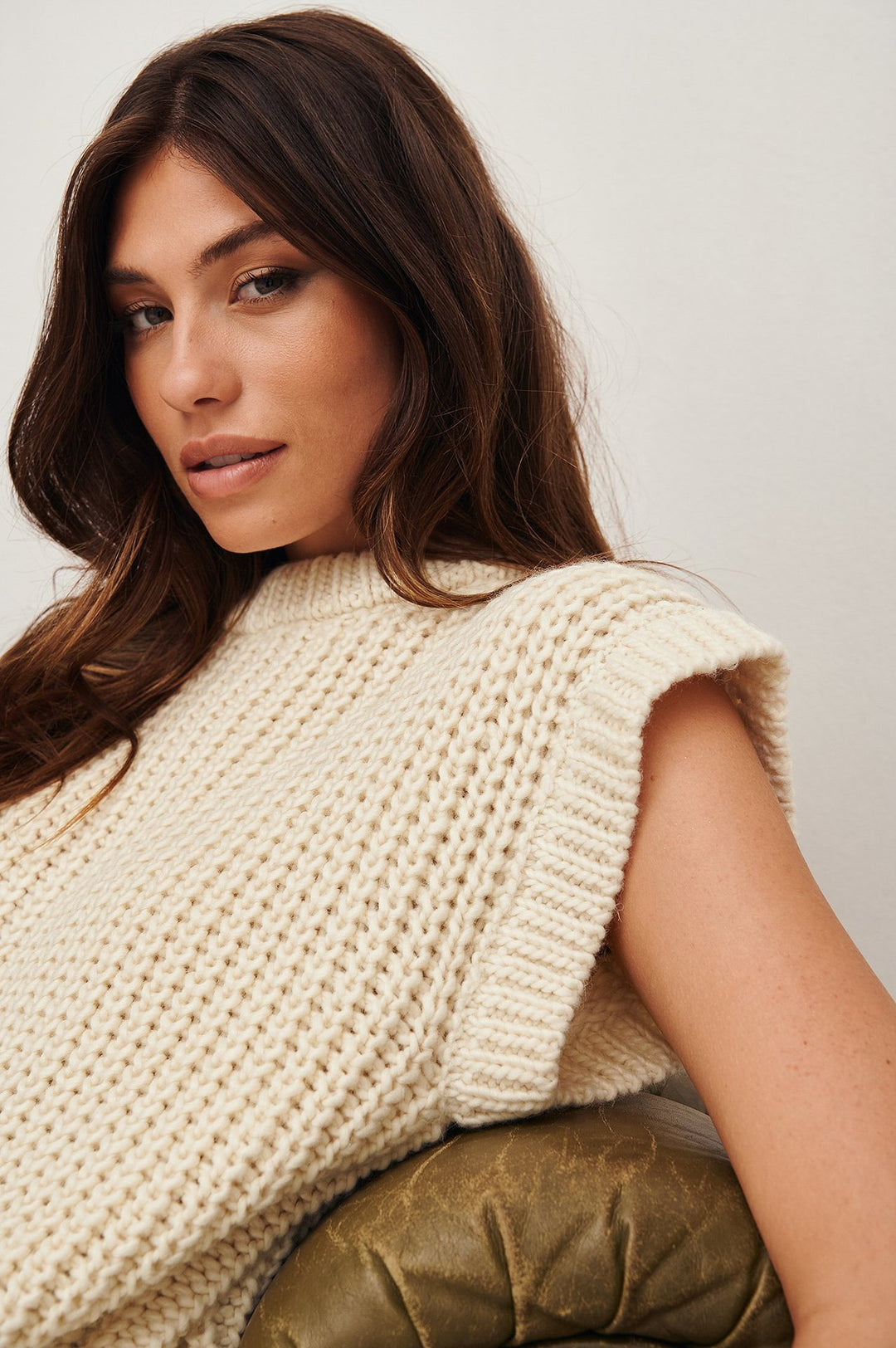 Damen Oversized Strickoberteil aus hochwertiger Baumwolle mit Tasche Drune