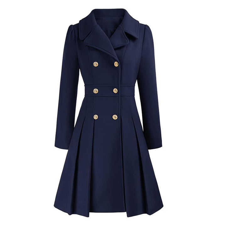 Damen taillierter Trenchcoat mit doppelter Knopfreihe und Falten Drune