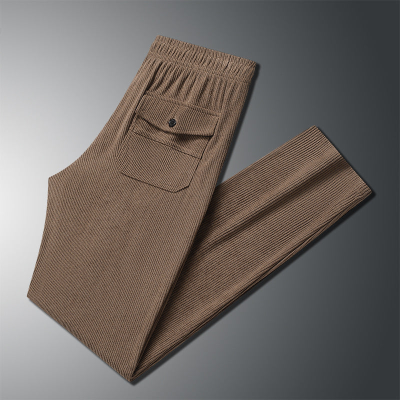 Herren Geradlinige Rib-Struktur Lounge-Hose mit Elastikbund und Klappentasche Drune