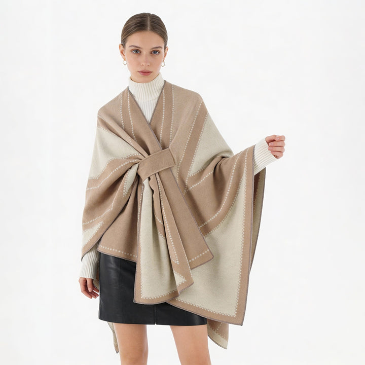 Damen Oversize-Cape aus Jacquard-Strick mit Bindeschlaufe Drune