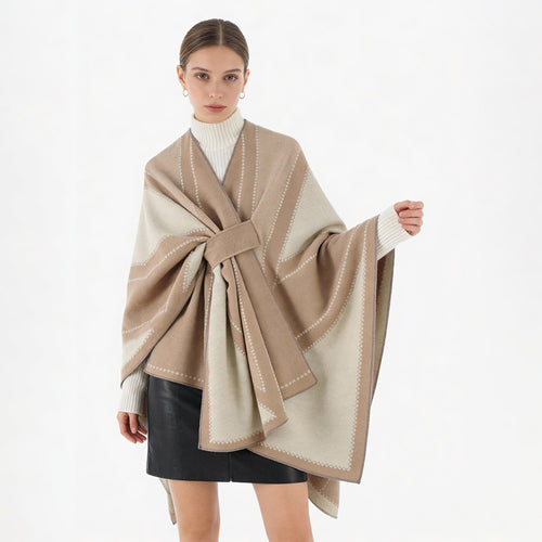 Damen Oversize-Cape aus Jacquard-Strick mit Bindeschlaufe Drune