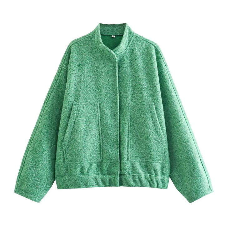 Damen nan oversized Teddyjacke mit Stehkragen, aufgesetzten Taschen und geradem Saum Drune