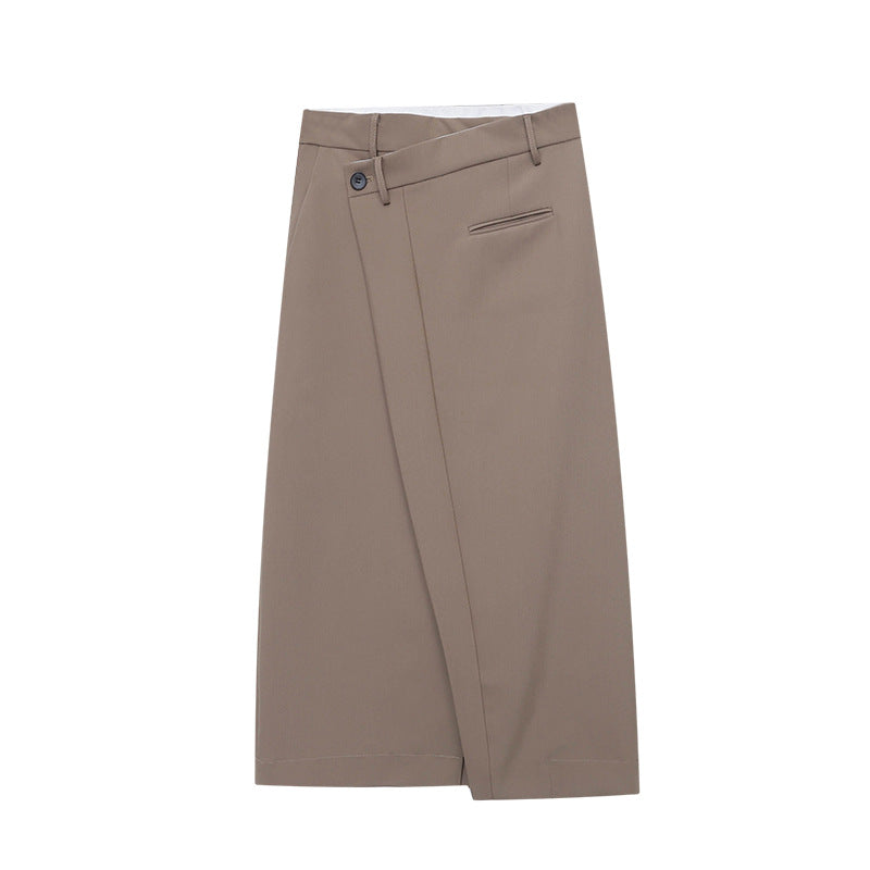 Damen eleganter Midirock mit überlappendem Design und modischen Knopfdetails Drune