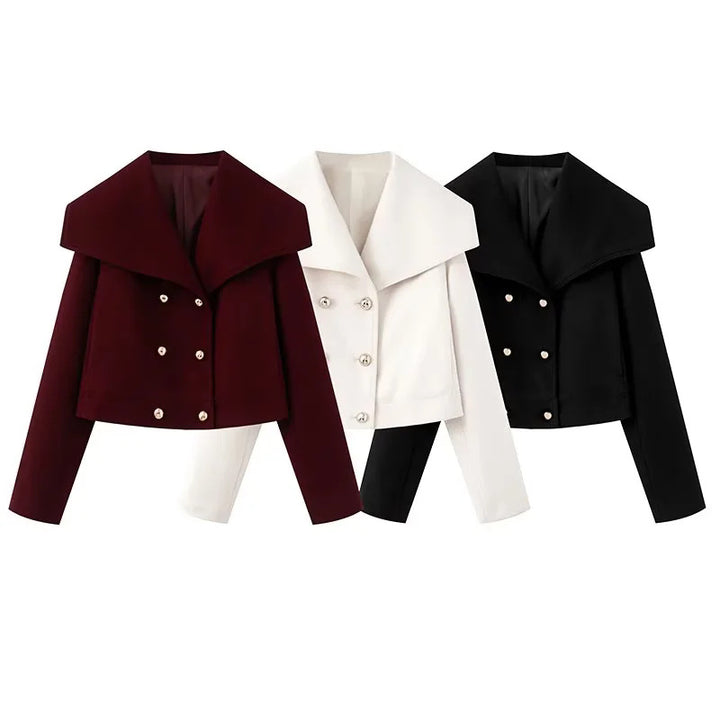 Damen nan cropped marineinspirierter Kurzmantel-Blouson mit übergroßem Schalkragen und dekorativer Doppelknopfleiste Drune