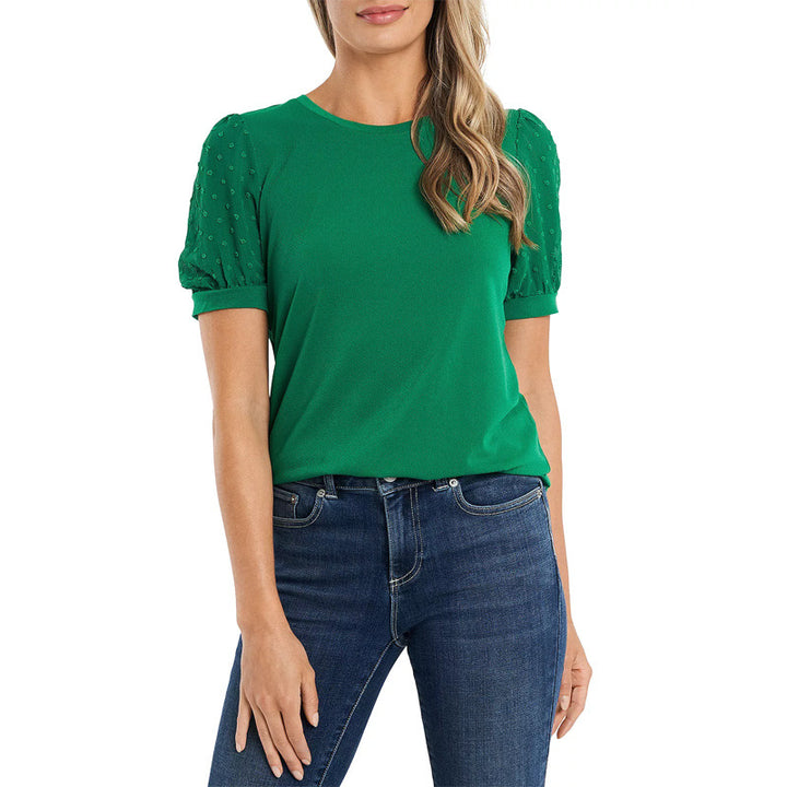 Damen modisches Freizeitshirt mit Puffärmeln und Struktur Drune