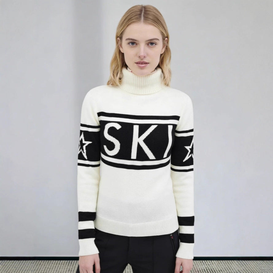 Damen Sportlicher Pullover mit hohem Kragen und trendigem Ski-Design Drune