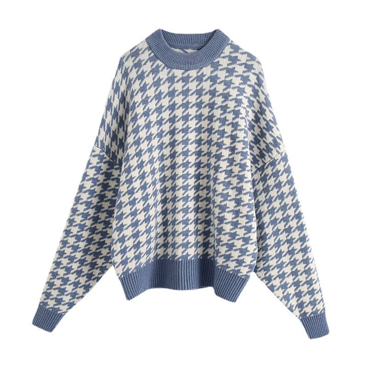 Damen Oversized Strickpullover mit modernem Hahnentrittmuster und lässigem Schnitt Drune