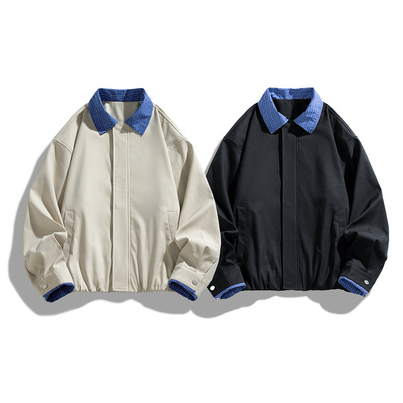 Damen Modische Blousonjacke mit Karo-Kragen Drune
