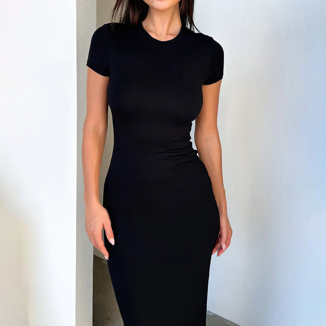 Damen Figurbetontes Maxikleid mit kurzen Ärmeln Drune