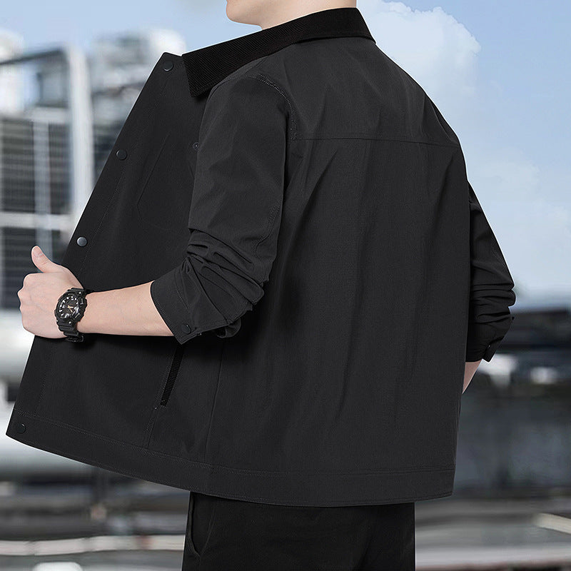Herren Leichte Freizeitjacke mit Cordkragen, Druckknopfleiste und verdeckten Reißverschlusstaschen Drune