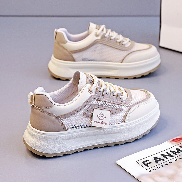 Damen nan leichte Plateausneaker mit atmungsaktivem Mesh-Obermaterial, gepolstertem Fersenkragen und stoßdämpfender EVA-Sohle Drune