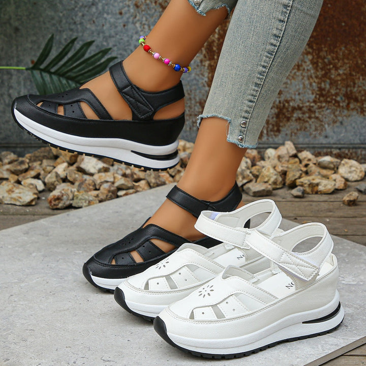 Damen Keilsandalen mit verstellbarem Klettverschluss und orthopädischer Komfortsohle Drune