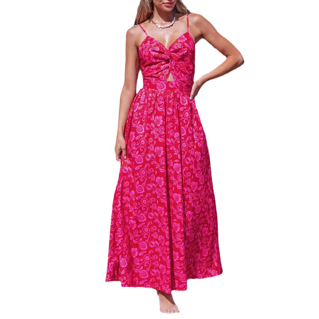 Damen Maxikleid mit raffiniertem Knotendesign und floralem Muster Drune