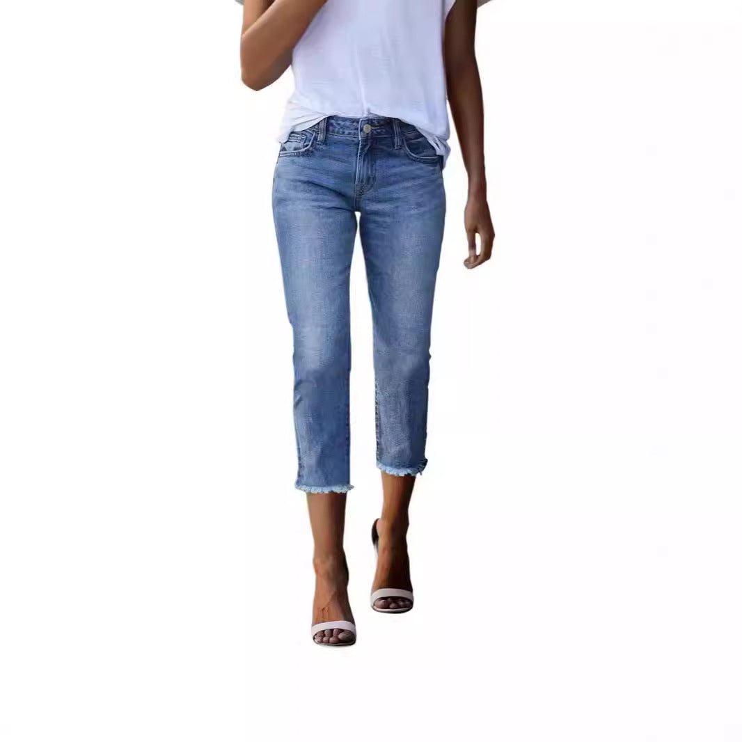 Damen zeitlose Jeans im modernen Schnitt mit cropped Bein Drune
