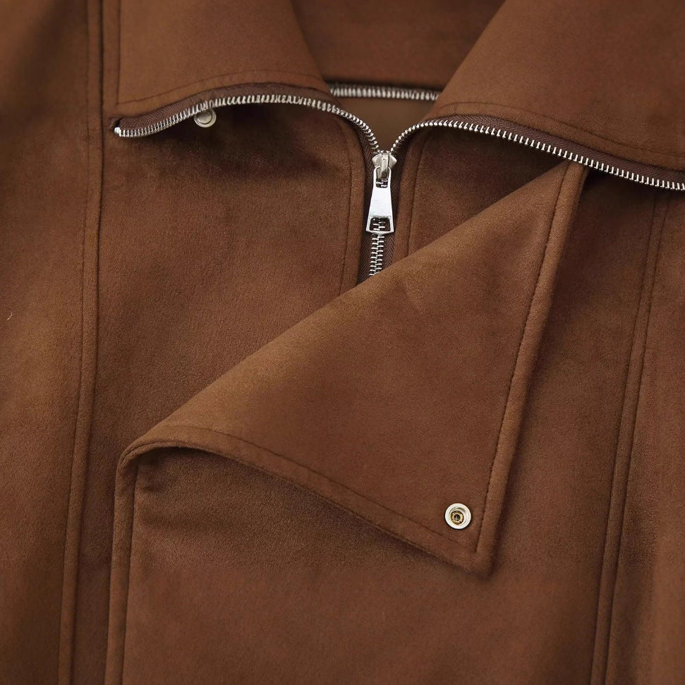 Damen weiche Wildlederjacke mit lässigem Schnitt und praktischen Taschen Drune