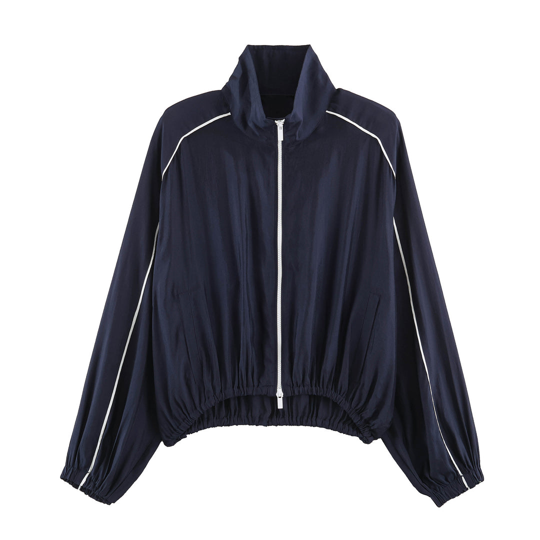Damen Leichte Cropped‑Blousonjacke im Bomberstil mit Funnelkragen und elastischem Saum Drune