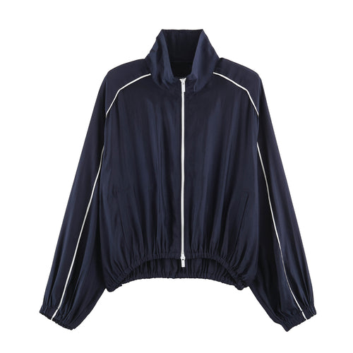 Damen Leichte Cropped‑Blousonjacke im Bomberstil mit Funnelkragen und elastischem Saum Drune