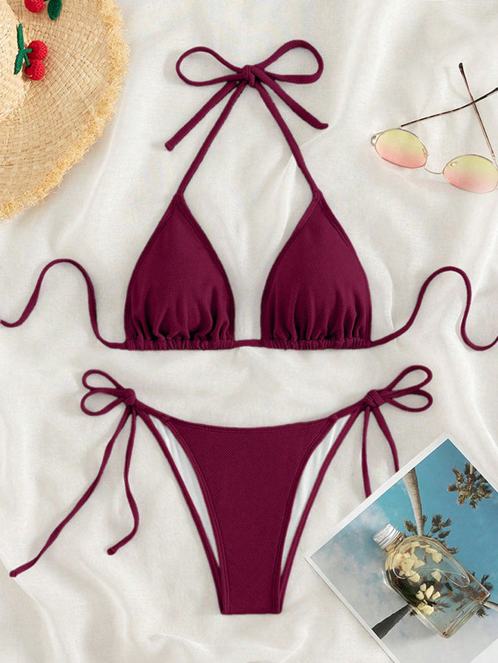 Damen Triangel-Bikini mit verstellbaren Bindebändern und seitlichen Schleifen Drune