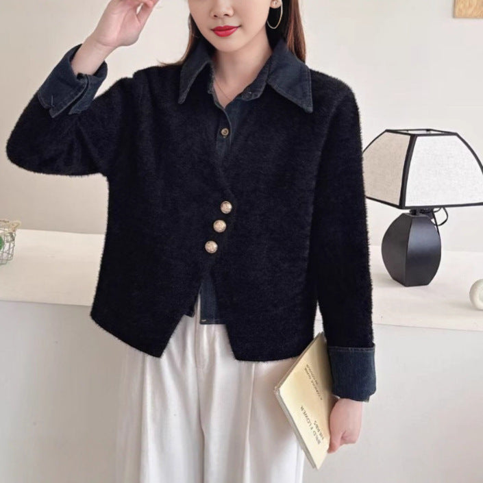 Damen elegante Kurzjacke mit strukturierter Oberfläche Drune