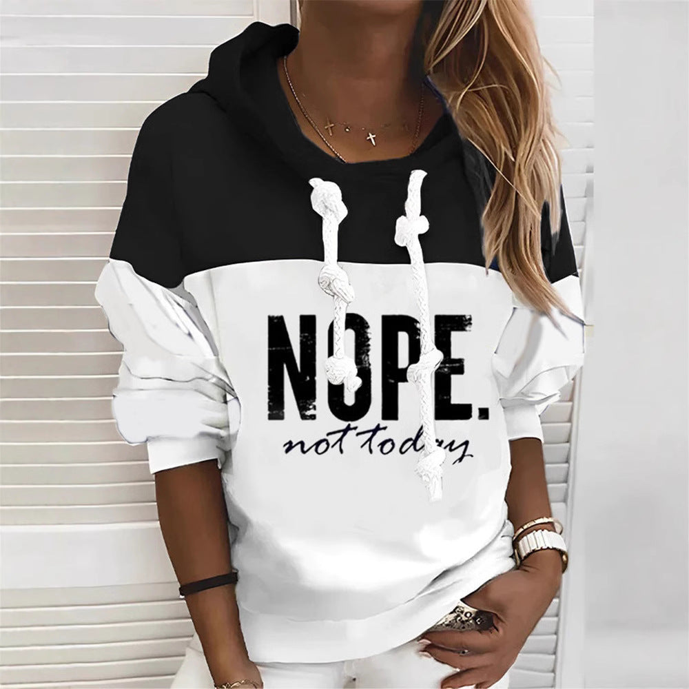 Damen nan sportlich-urbaner Kapuzenpullover mit Statement-Print, markanten Kordeln und Ballonärmeln Drune