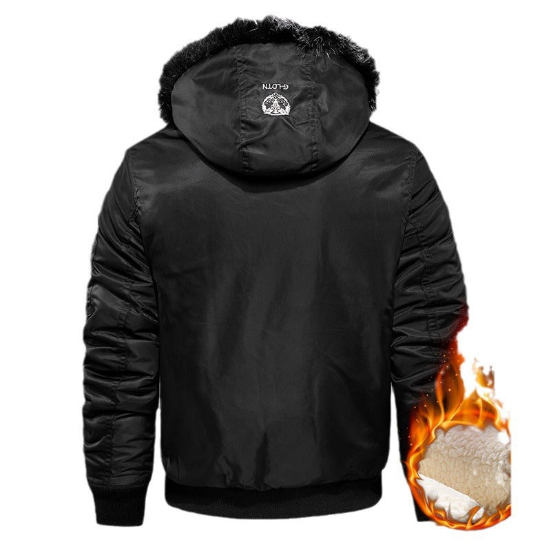 Herren nan wattierte Thermo-Bomberjacke mit Sherpa-Innenfutter, abnehmbarer Kunstfellkapuze und wasserabweisender Nylonaußenhülle Drune