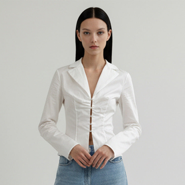 Damen Taillierte Popeline-Hemdbluse mit Korsettnähten & Häkchenfront Drune