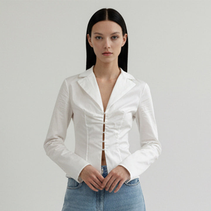 Damen Taillierte Popeline-Hemdbluse mit Korsettnähten & Häkchenfront Drune