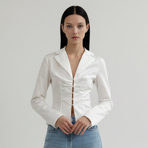 Damen Taillierte Popeline-Hemdbluse mit Korsettnähten & Häkchenfront Drune