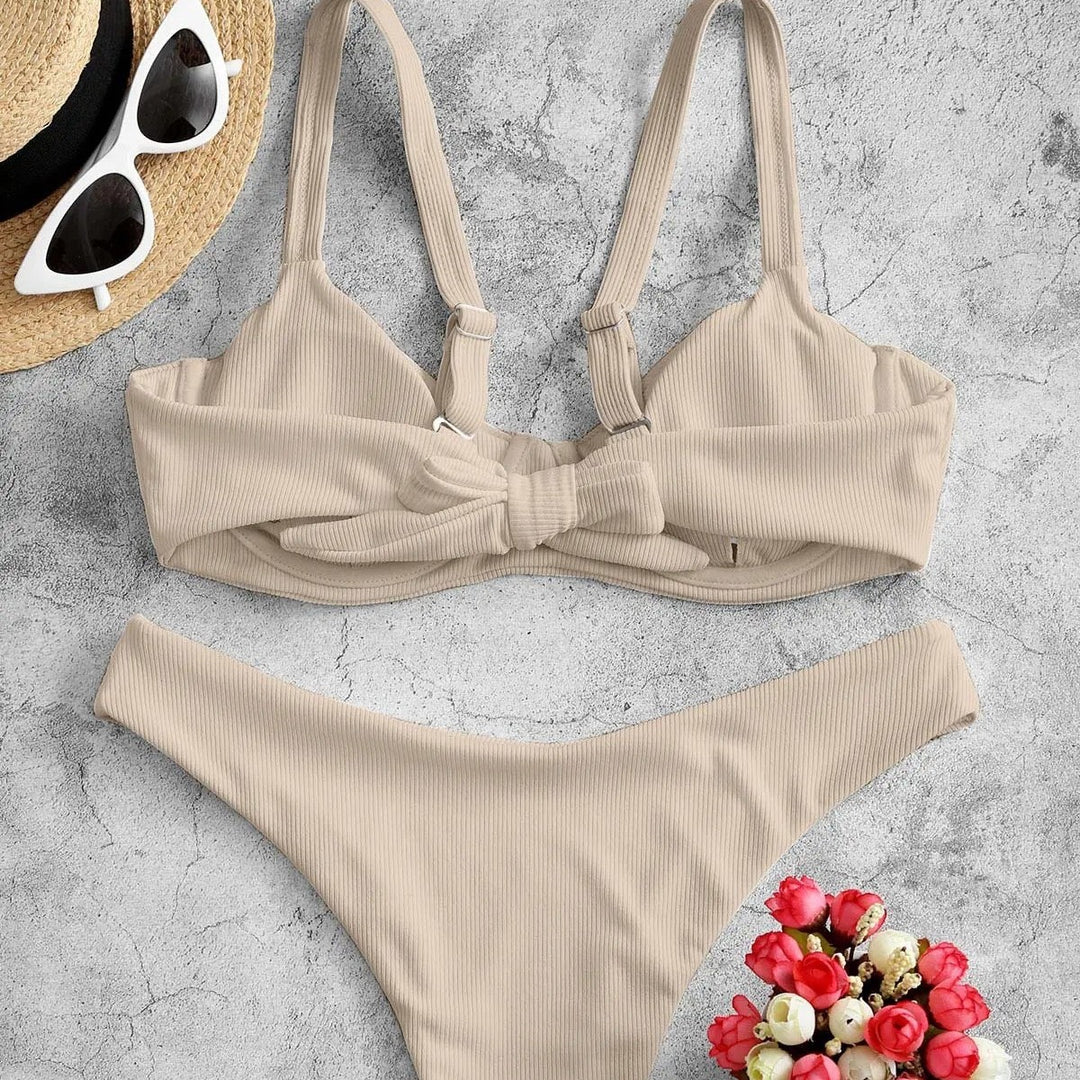 Damen Bikini-Set mit hoch tailliertem Slip und strukturiertem Oberteil Drune