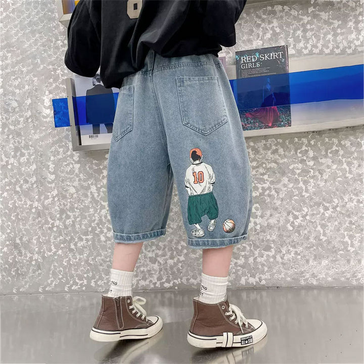 Jungen lässige Denim-Shorts mit kreativem Grafikdruck Drune