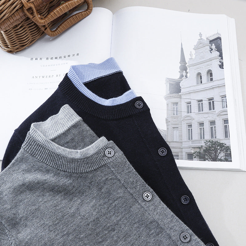 Damen Leichter Feinstrick-Cardigan mit Rundhals, Kontrastbündchen und durchgehender Knopfleiste Drune