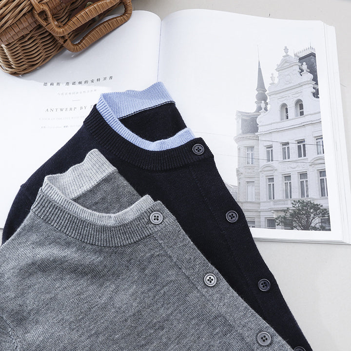Damen Leichter Feinstrick-Cardigan mit Rundhals, Kontrastbündchen und durchgehender Knopfleiste Drune
