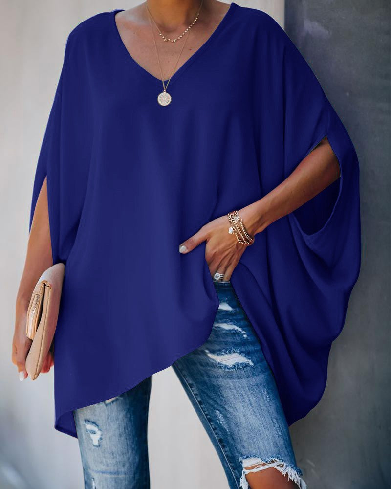 Damen oversized Poncho mit V-Ausschnitt und lässigem Schnitt Drune