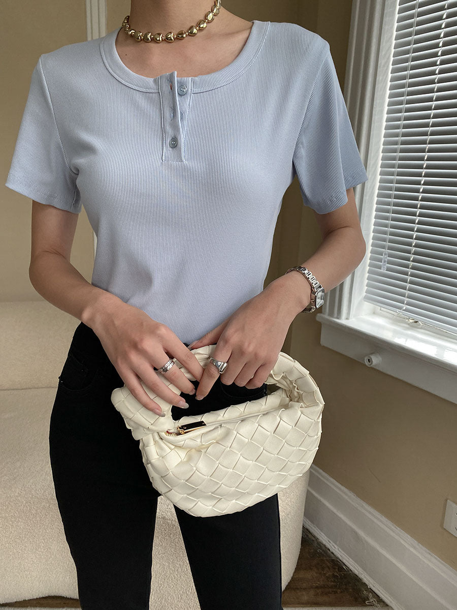 Damen Kurzarm Henley-T-Shirt mit Knopfleiste Drune