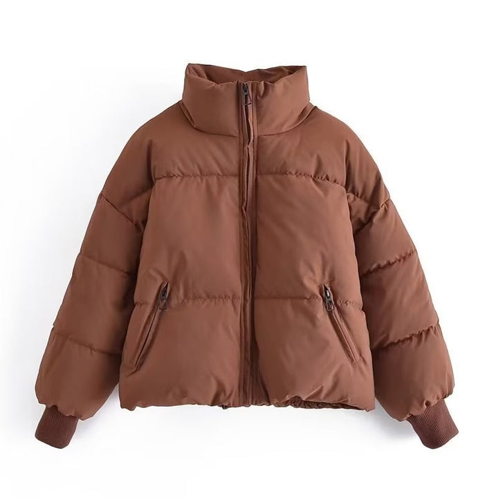 Damen Kurzer Stepp‑Puffer mit hohem Stehkragen und gerippten Bündchen Drune