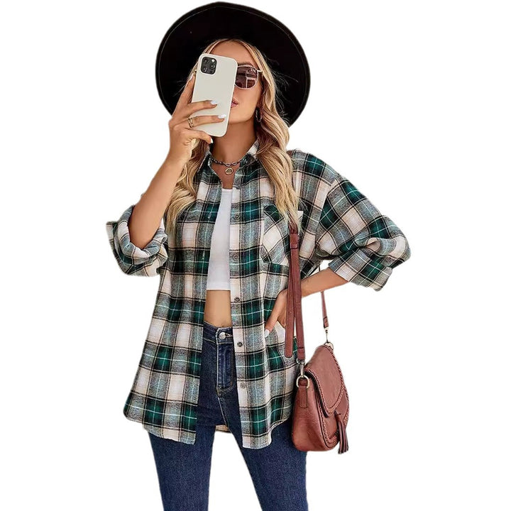 Damen oversized Karo Hemd mit tiefem Ausschnitt Drune