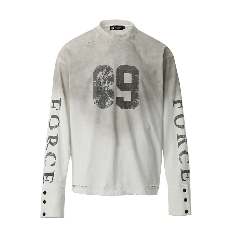 Herren Oversize-Longsleeve-Sweatshirt mit Print, verlängerten Manschetten und Used-Details Drune