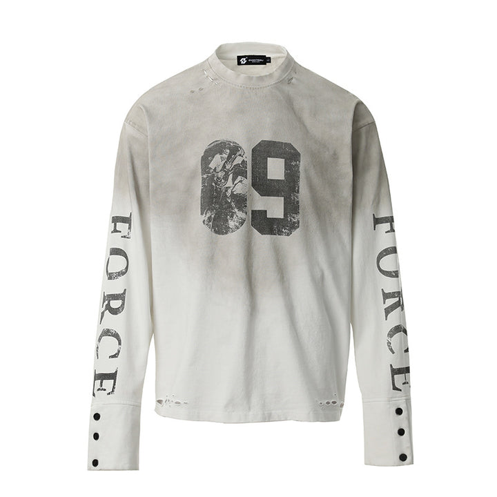 Herren Oversize-Longsleeve-Sweatshirt mit Print, verlängerten Manschetten und Used-Details Drune