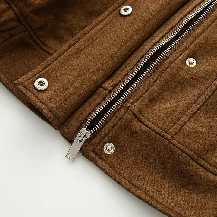 Damen nan kastige Kurzjacke mit Stehkragen, aufgesetzten Klappentaschen und elastischem Saum Drune