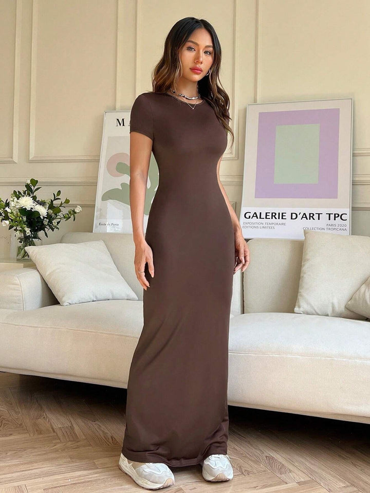 Damen Figurbetontes Maxikleid mit V-Ausschnitt Drune